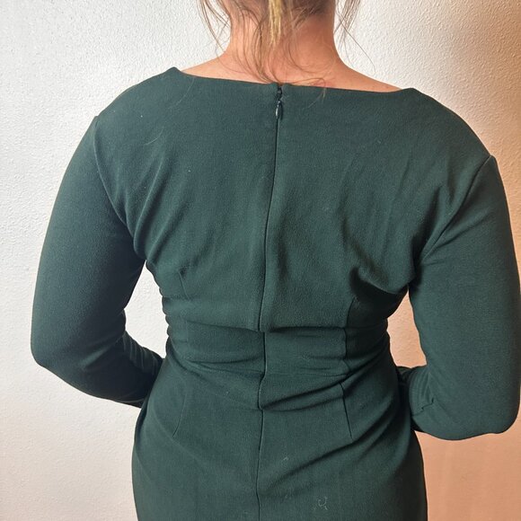 Loft Dark Green Long Sleeve Wrap Short Dress V Neck Holiday Party Cocktail Small - Picture 5 of 8